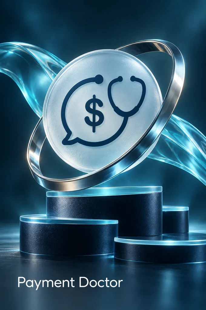 The Payment Doctor merchant account integration with Aminova, shown as a circular seal over a payments flow