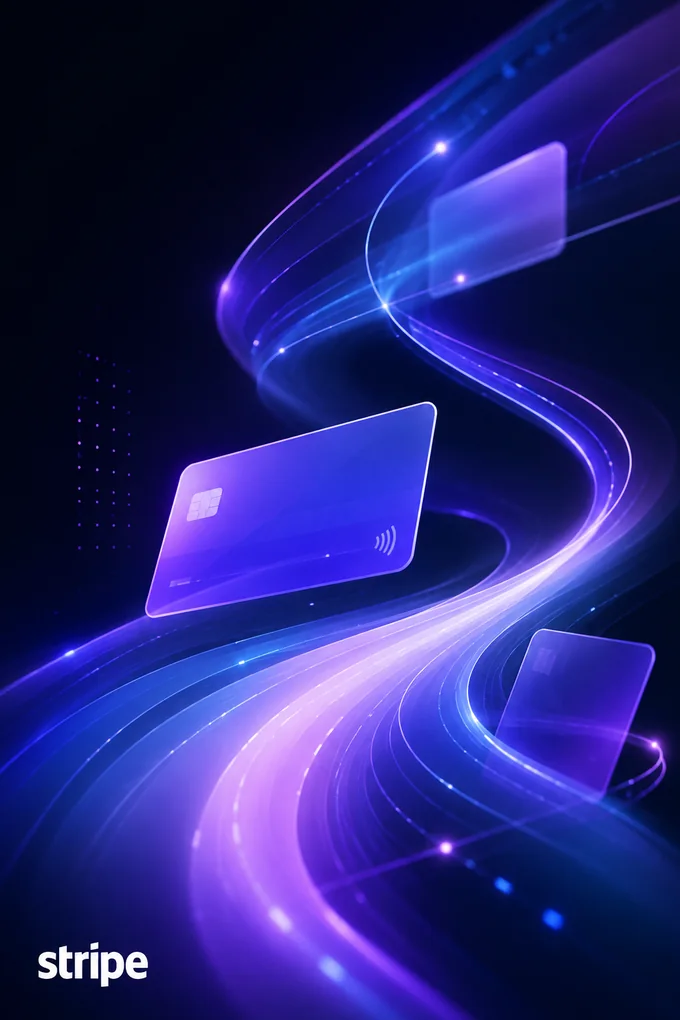 Stripe payments integration with Aminova, shown as violet ribbons of light