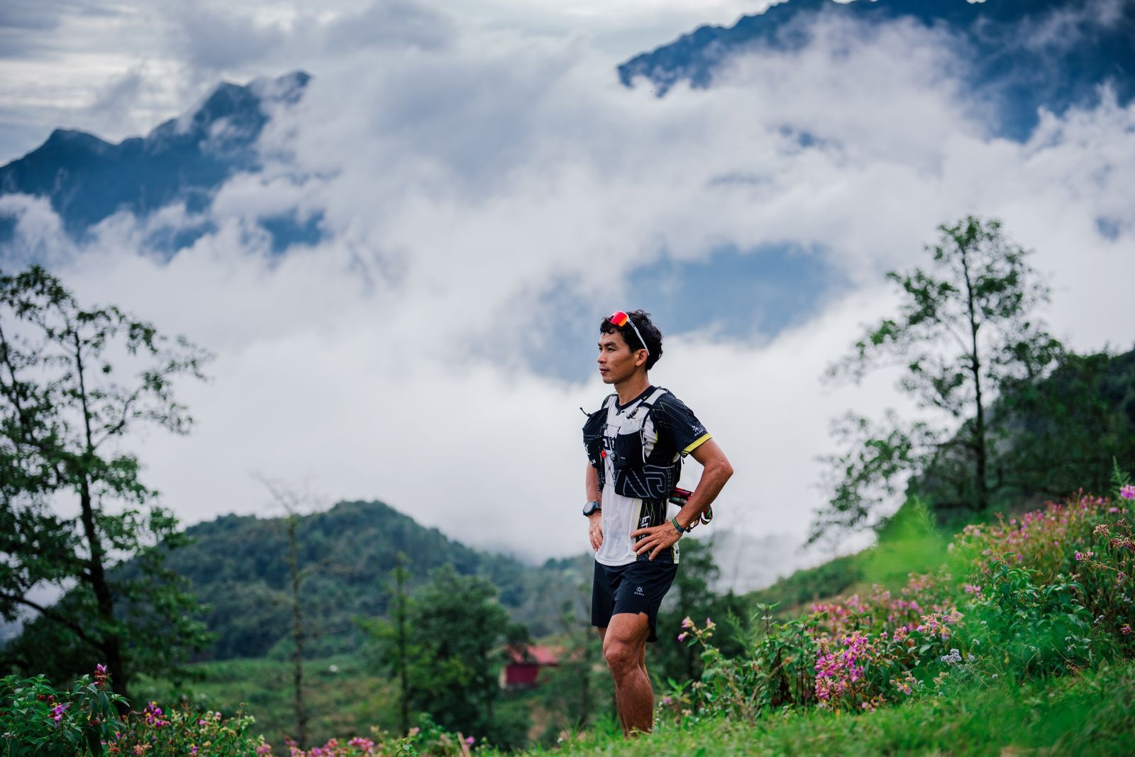 A trail runner in the mountains