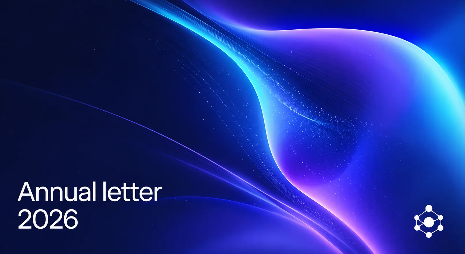 Annual letter 2026 — deep blue and violet light ribbons with the Aminova mark