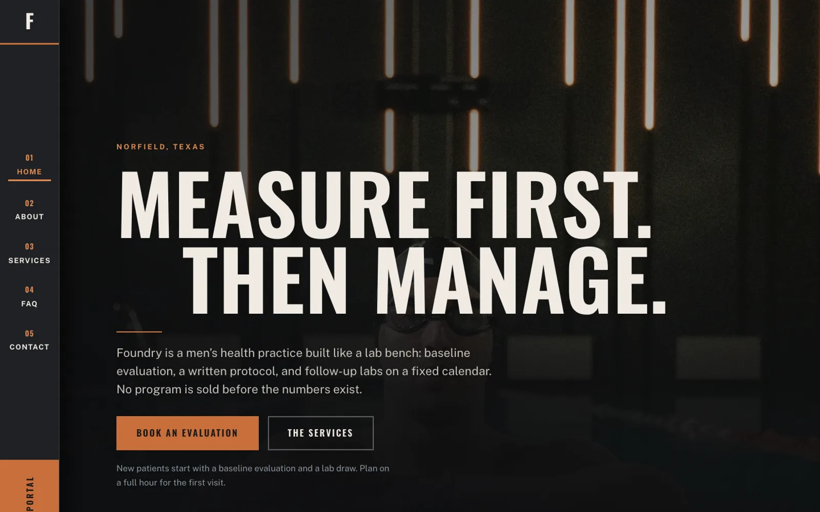 The Apex template: the home page of Foundry Performance, a fictional demonstration clinic.