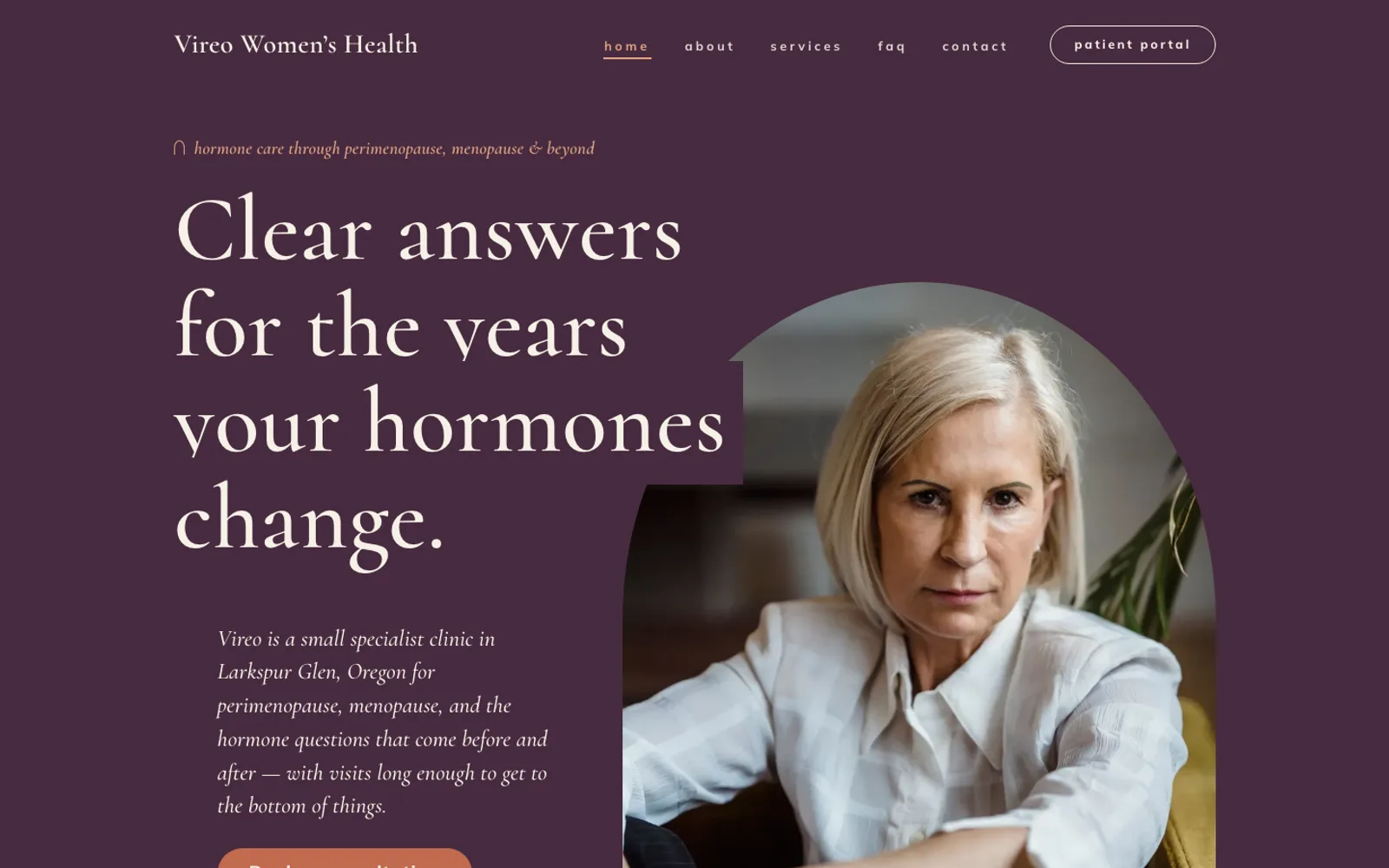 The Aurelia template: the home page of Vireo Women's Health, a fictional demonstration clinic.