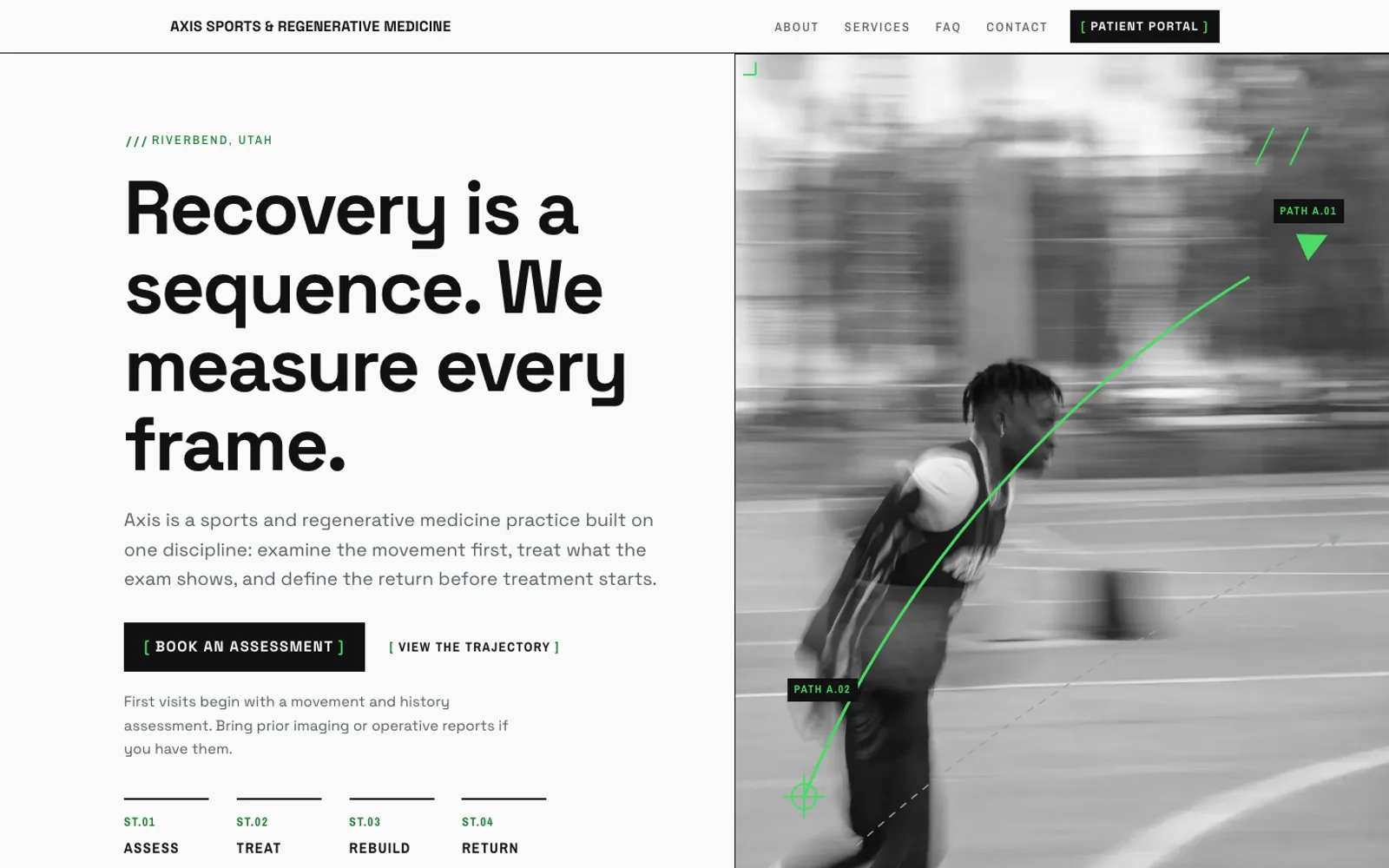 The Kinetic template: the home page of Axis Sports & Regenerative Medicine, a fictional demonstration clinic.
